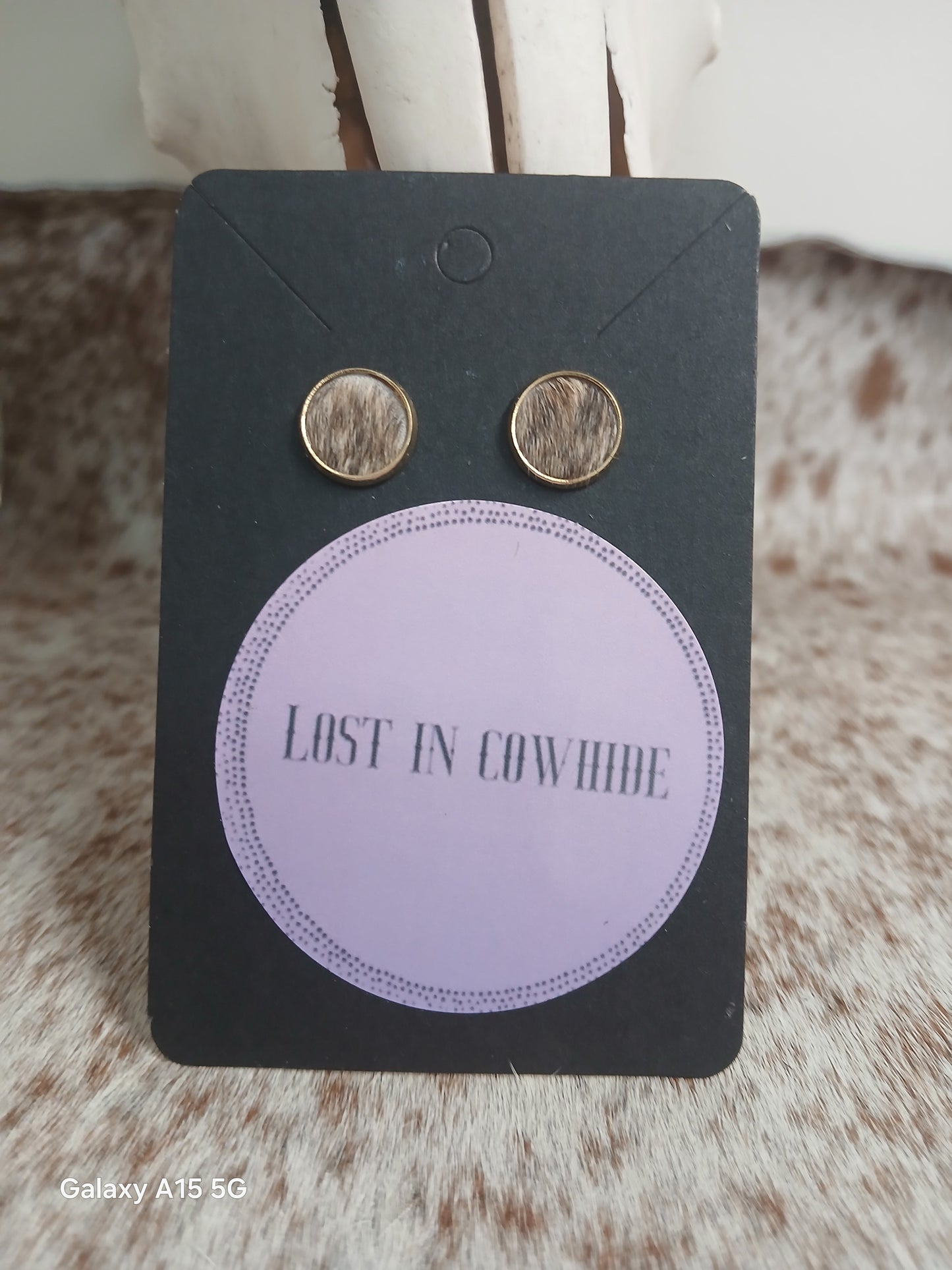 Cowhide Stud earrings (golden stud)