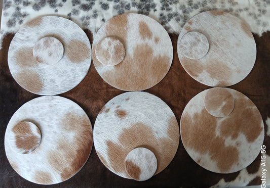 Luxury Genuine Cowhide Dining - Round placemat & coaster set (6)