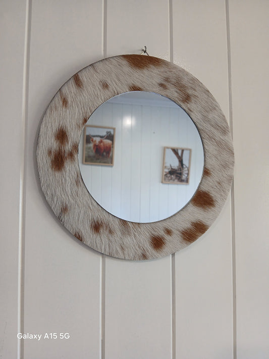 Cowhide wall mirror