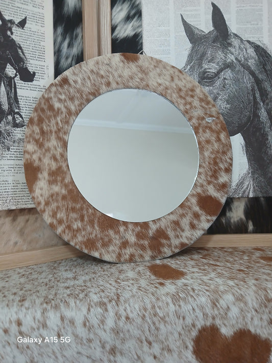 Cowhide wall mirror