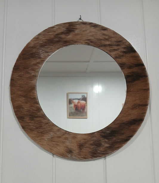 Cowhide wall mirror