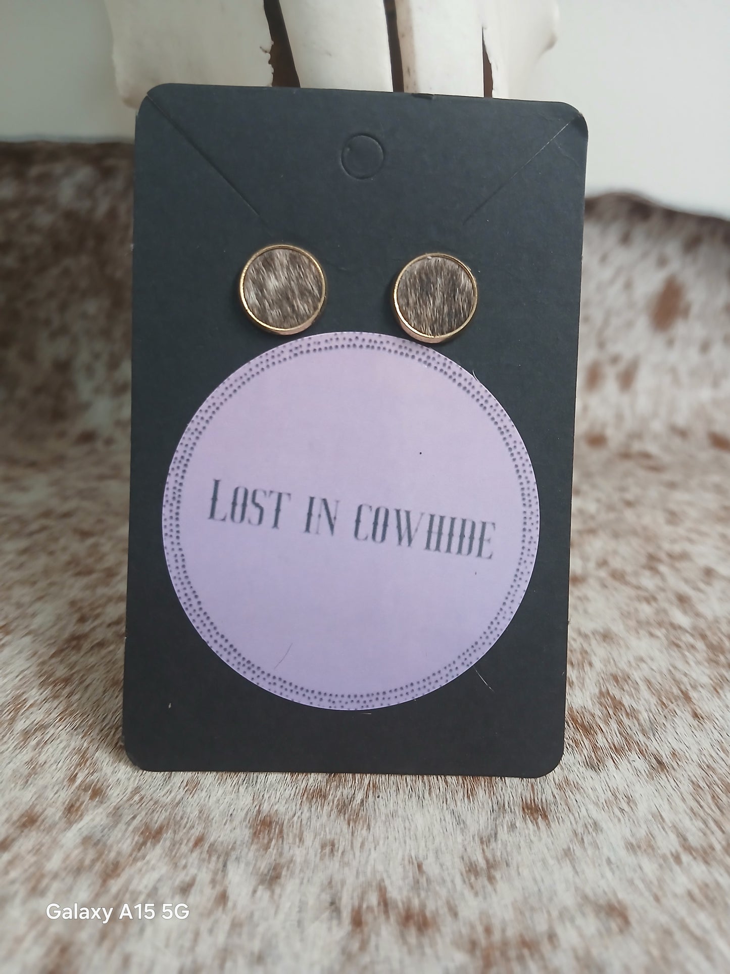 Cowhide Stud earrings (golden stud)