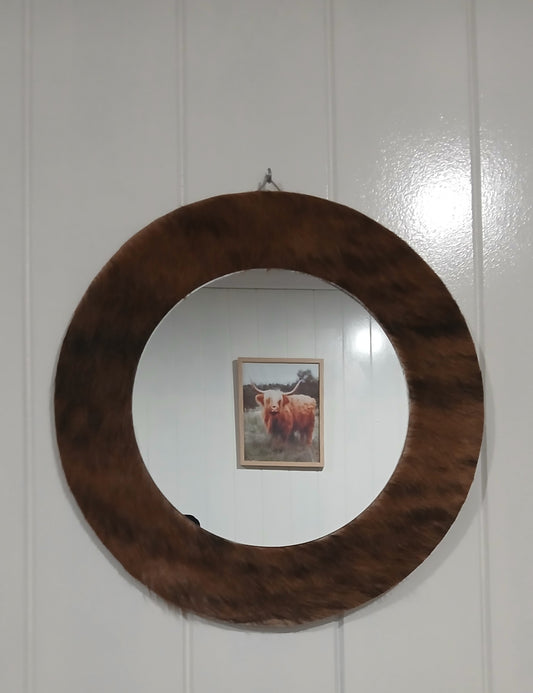 Cowhide wall mirror