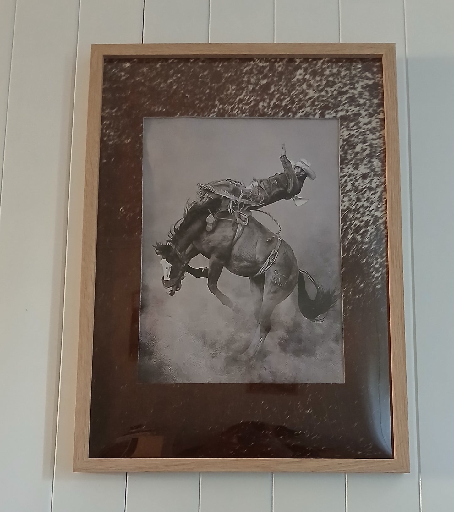 Bronc Rider A3 Print in A2 Cowhide Frame - Western Australian Art