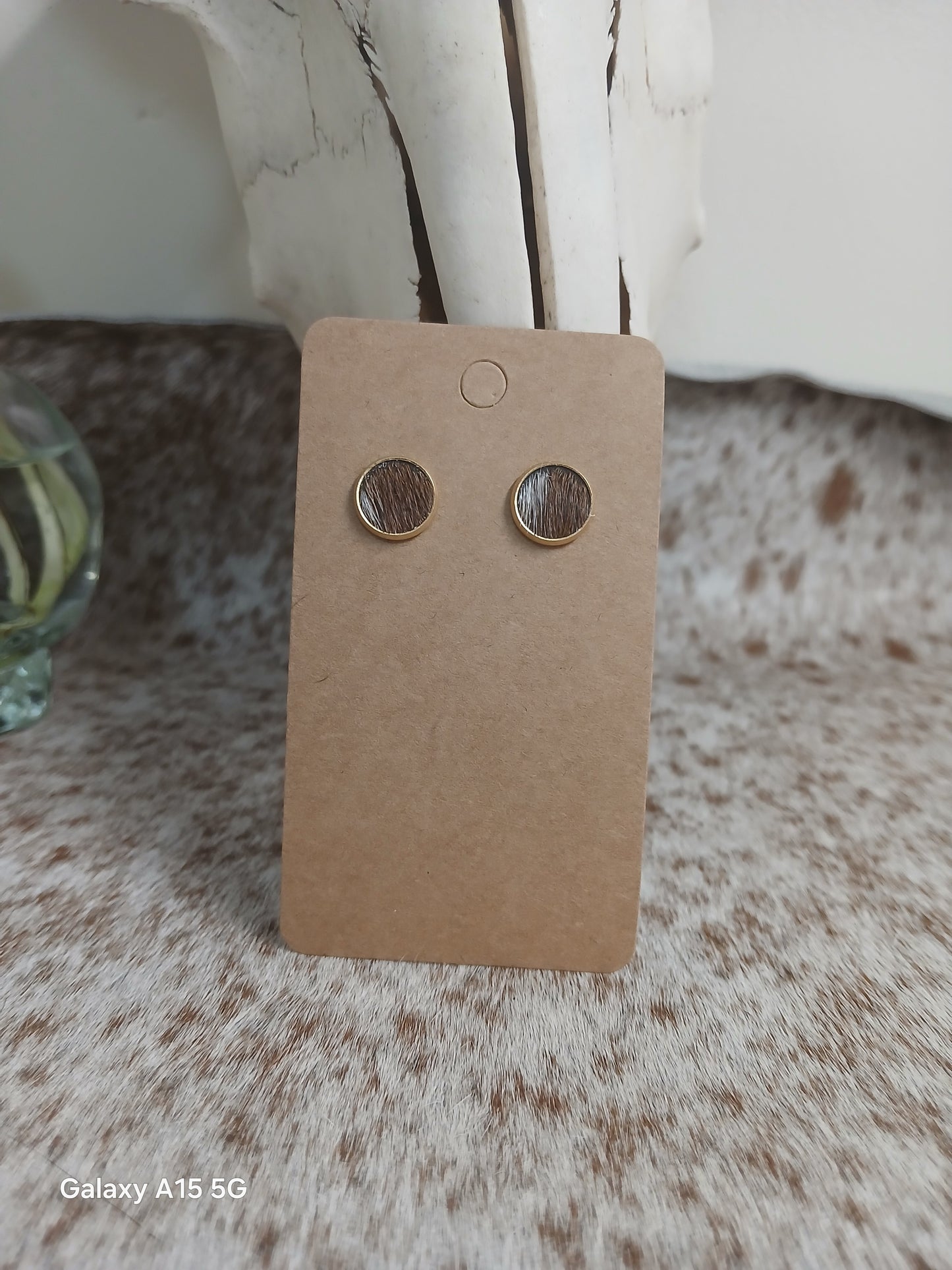 Cowhide Stud earrings (golden stud)