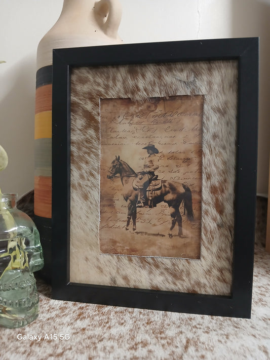 Cowhide frame with 4x6" print